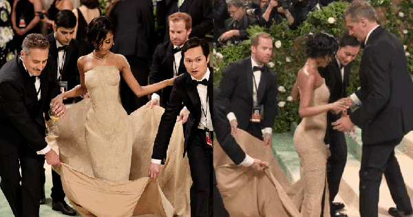 Tại Met Gala 2024, một nữ ca sĩ diện thiết kế váy không thể bước đi, phải có người bế lên thảm đỏ