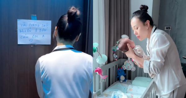 Phương Oanh khoe cảnh nghiện con, nhưng sự chú ý lại là tờ giấy dán trước phòng và ”công tác” trước khi bế bé