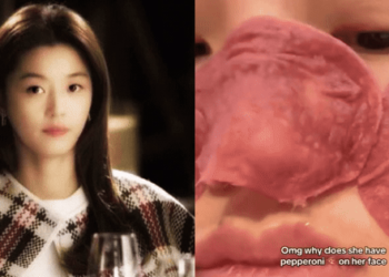 Loại mặt nạ đỏ nhìn hơi giật mình nhưng giúp Jun Ji Hyun chống lão hóa, lại rất dễ mua ở siêu thị